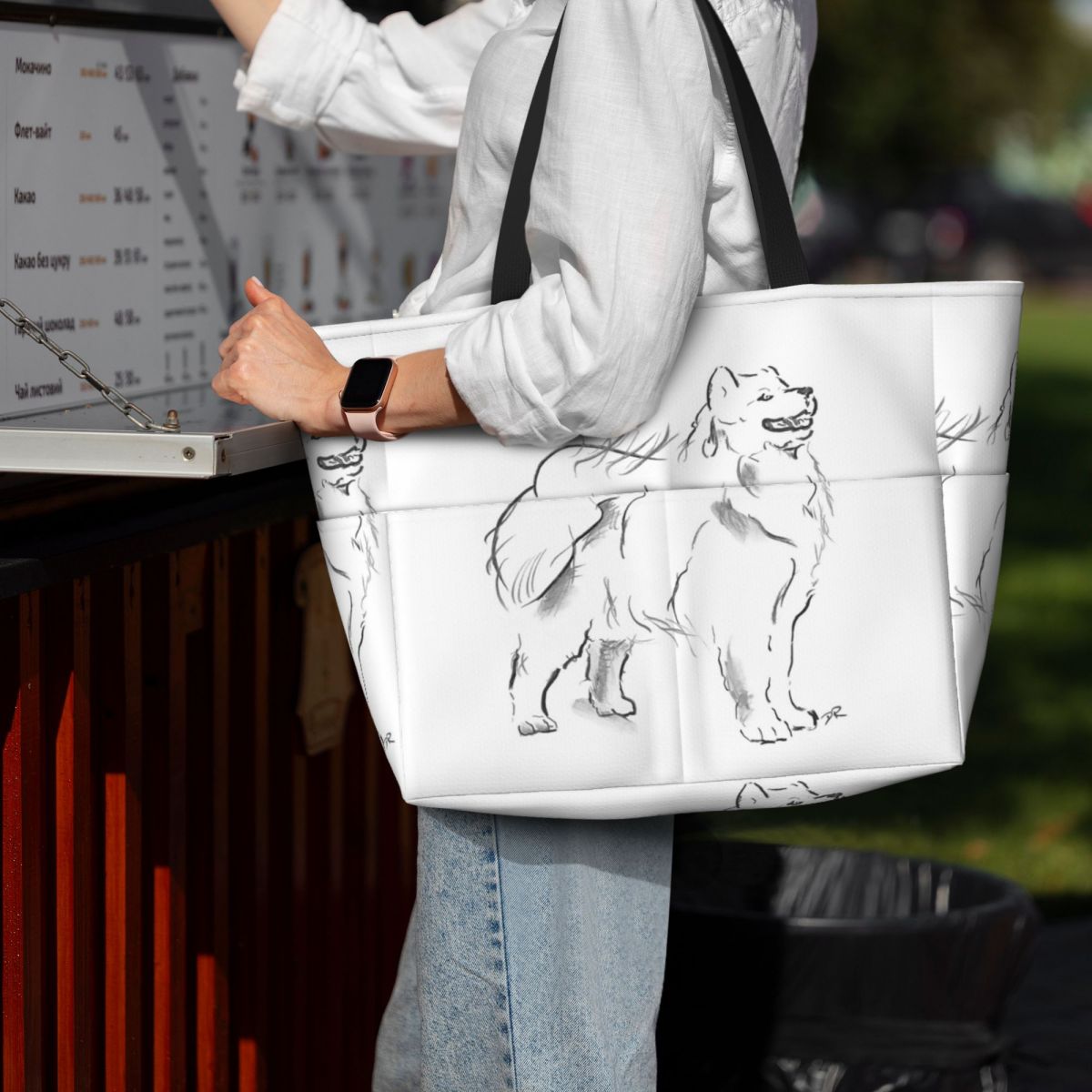 Samoyed Drawing Beach Tote Bag - đánh giá và giá Yoga Fitness Drawing