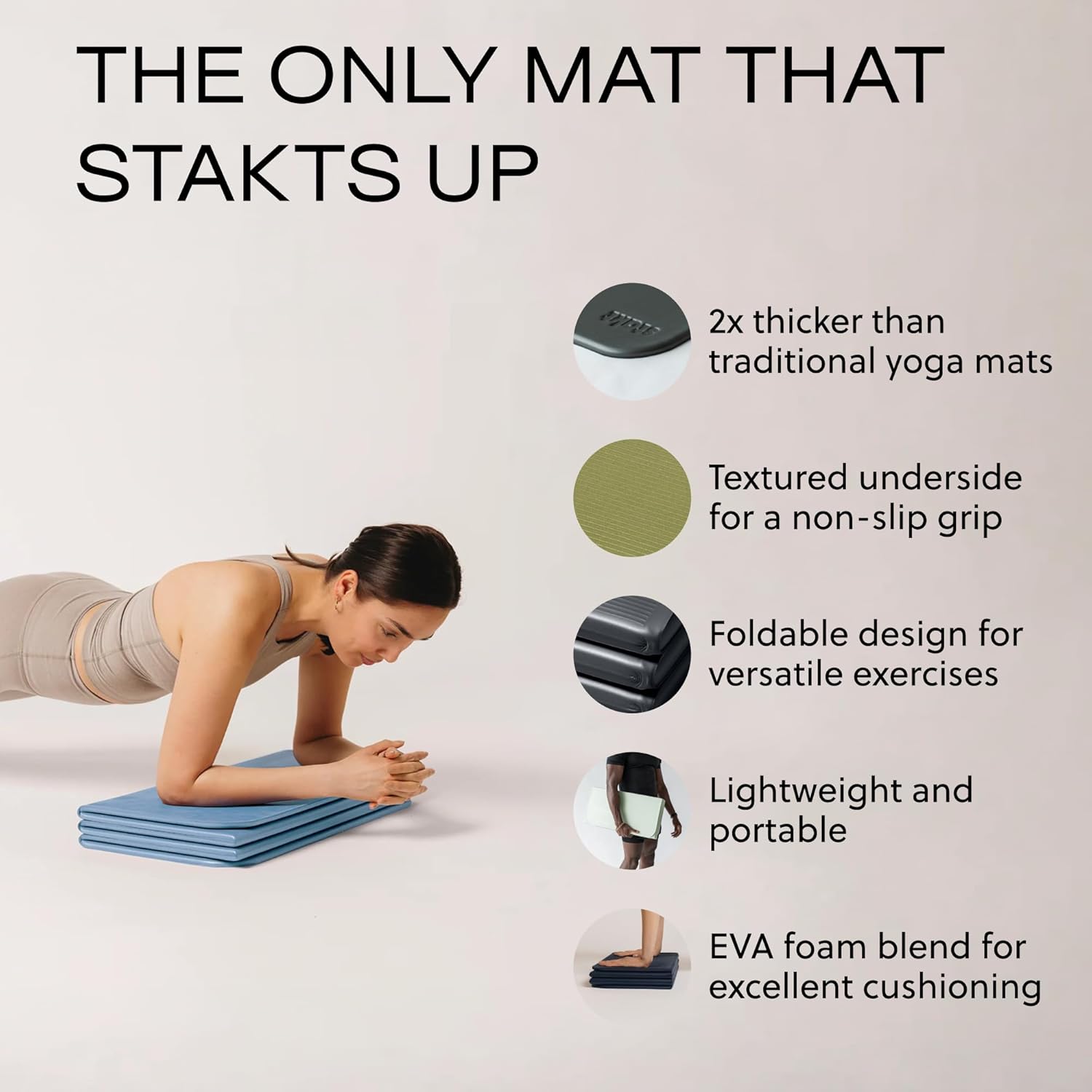 Foldable Yoga Mat in Blue, Pre - đánh giá và giá Yoga Fitness Studio